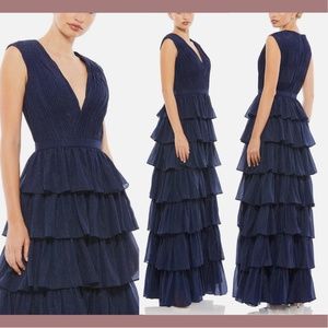 NWT $398 IEENA Mac Duggal [ 12 ]‎ Sparkly Ruffle Layered Gown Midnight Blue